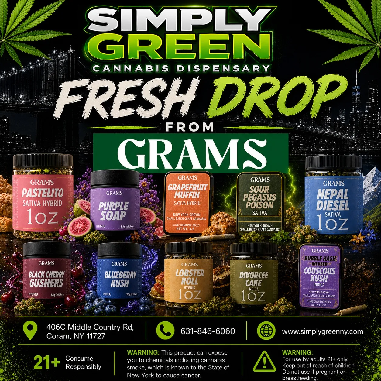 Grams cannabis products available at Simply Green